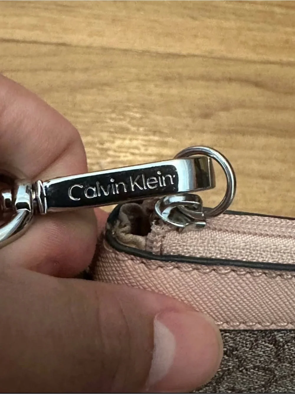 Calvin Klein Pink and Gray Signature Wristlet Clutch